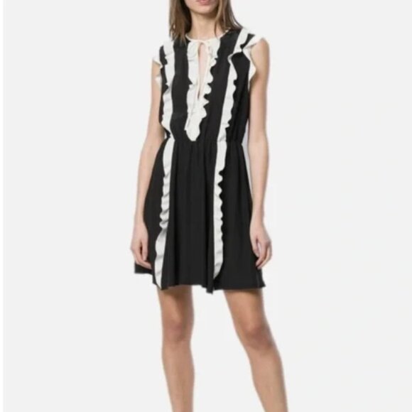 Red Valentino Ruffle Mini Dress Black White M $1280 - Picture 1 of 9